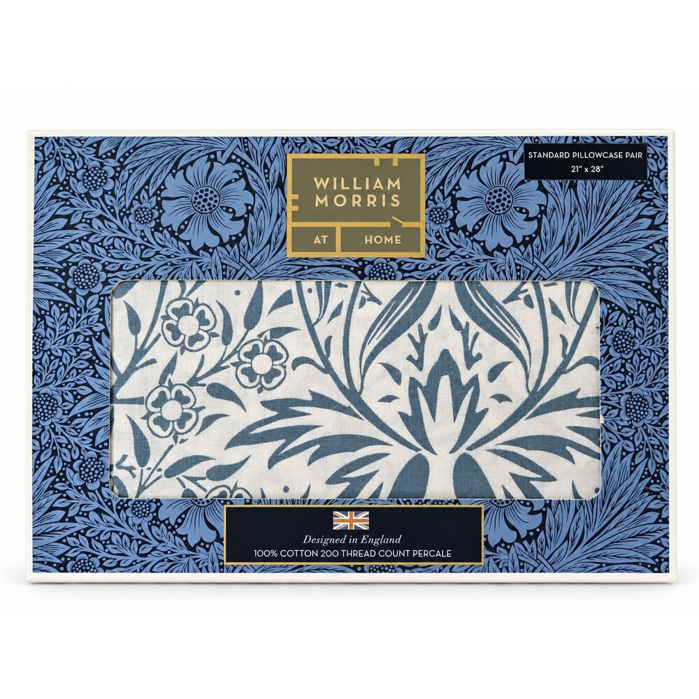 William Morris Tonal Bourne Pillowcases Standard Sea Blue Percale 21x28 Set of 2
